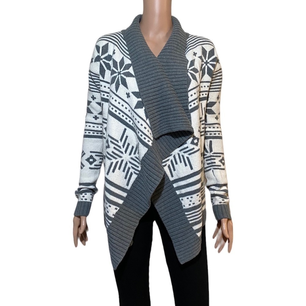 Express sweater cardigan merino wool gray white size small